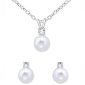 NWT 2-Piece Set Cultured Freshwater Pearl & White Topaz Necklace & Earrings